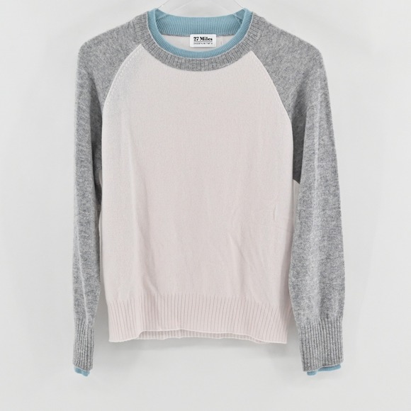 27 Miles Malibu Sweaters - 27 Miles Proctor Cashmere Baseball Sweater Womens Size S Pink Grey Blue Raglan